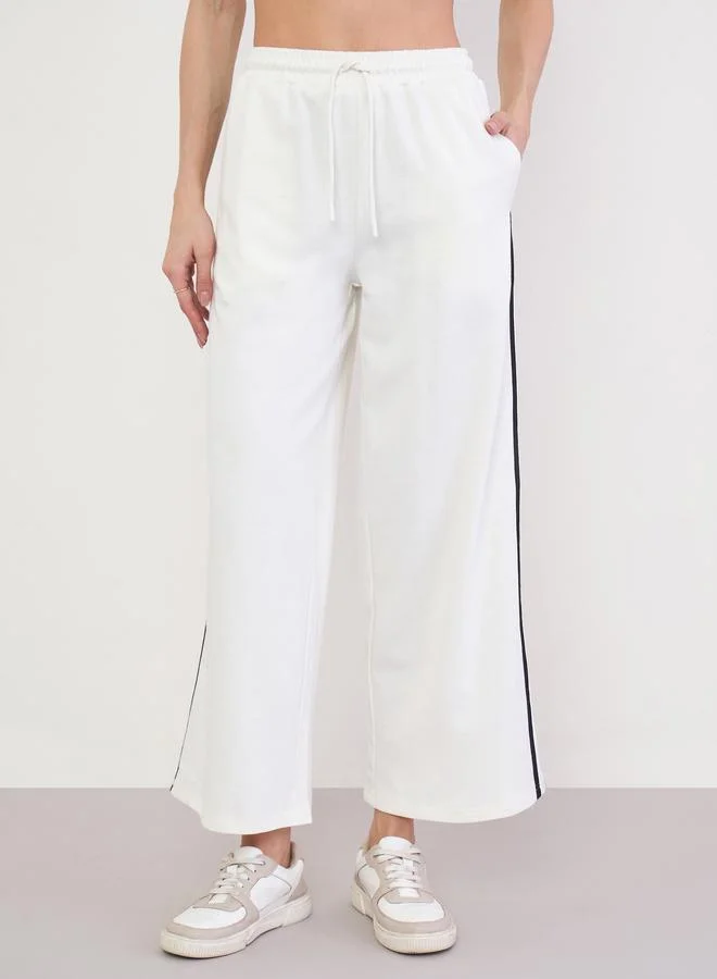 Styli Off White Wide Leg Joggers with Side Stripe Detail