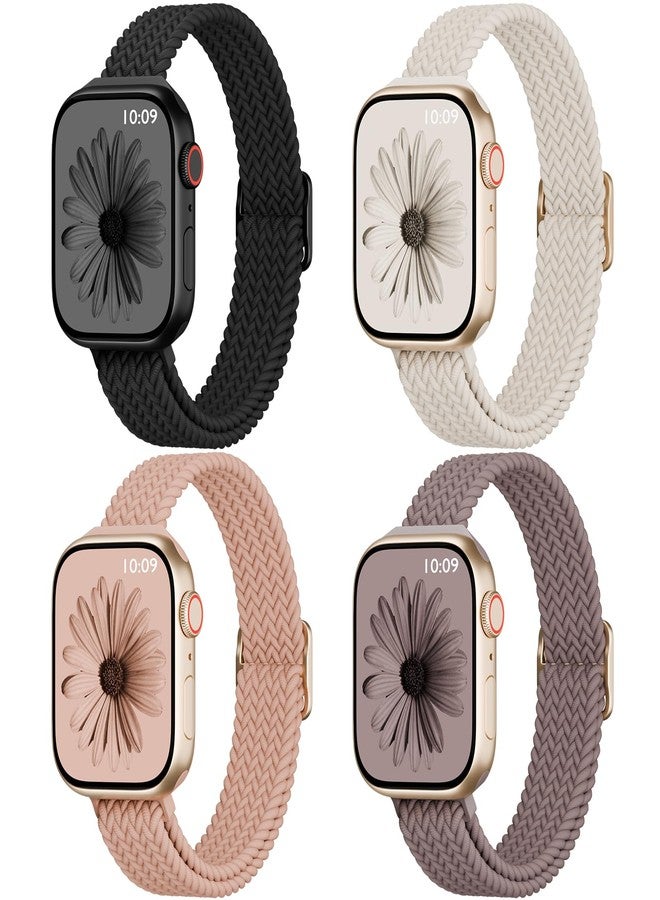 DYKEISS 4 Pack Slim Braided Stretchy Compatible with Apple Watch Band 38mm 42mm 40mm 44mm 41mm 45mm 46mm 49mm Women Men, Solo Loop Nylon Thin Strap for iWatch Series 11 10 9 8 7 SE 6 5 4 3 Ultra - Image 1