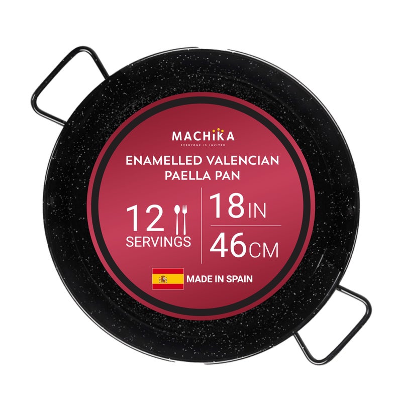 Machika Machika Enamel Paella Pan  Paella Pan  Skillet for Paella and Rice Recipes  Perfect for Indoor  Outdoors  Easy Cleaning  Rust Proof Coating  12 Servings  18 inches 