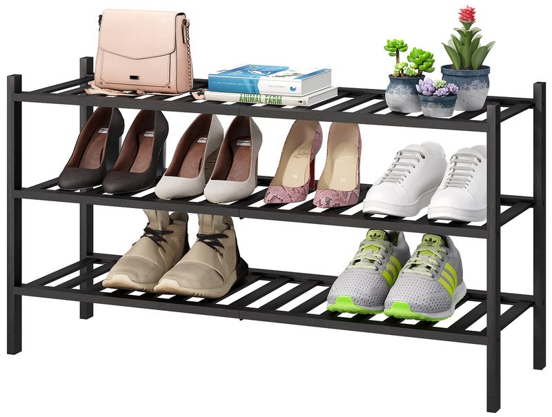 viewcare 3Tier Long Black Shoe Rack Bamboo Wood Shoe Rack for Closet Entryway  Hallway Stackable  Functional  Sturdy