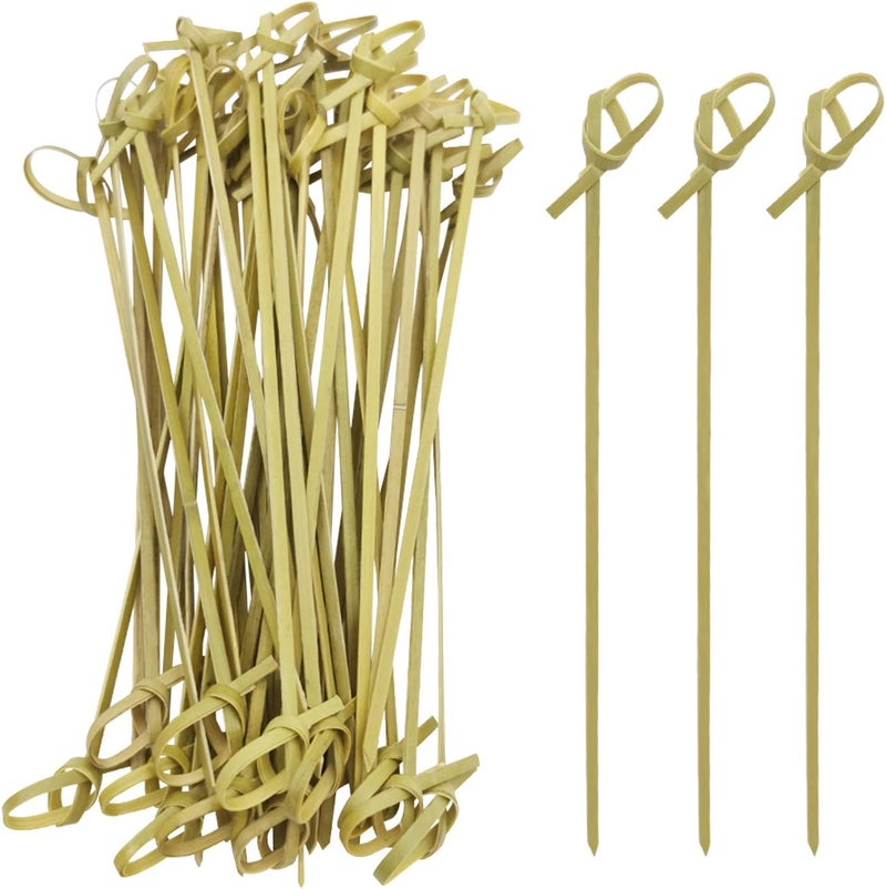 BLUETOP Bamboo Cocktail Picks 100 PCS Bamboo Skewers 6 Inch with Looped Knot, Food Picks,Party Toothpicks for Appetizers,Cocktail Drinks,Barbecue Snacks,Club Sandwiches. - Image 1