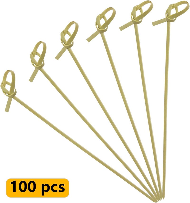 BLUETOP Bamboo Cocktail Picks 100 PCS Bamboo Skewers 6 Inch with Looped Knot, Food Picks,Party Toothpicks for Appetizers,Cocktail Drinks,Barbecue Snacks,Club Sandwiches. - Image 3