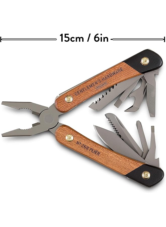 GENTLEMEN'S HARDWARE Wood Handled Multi Tool 12 In 1 Pliers Knife Wire Cutters Screwdriver Bottle Opener File - Image 5
