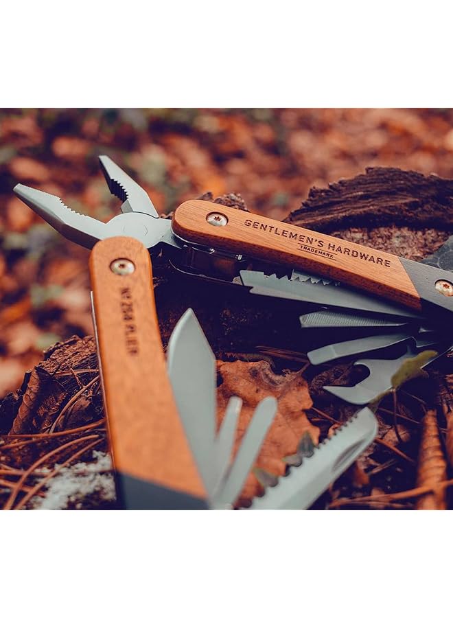 GENTLEMEN'S HARDWARE Wood Handled Multi Tool 12 In 1 Pliers Knife Wire Cutters Screwdriver Bottle Opener File - Image 3