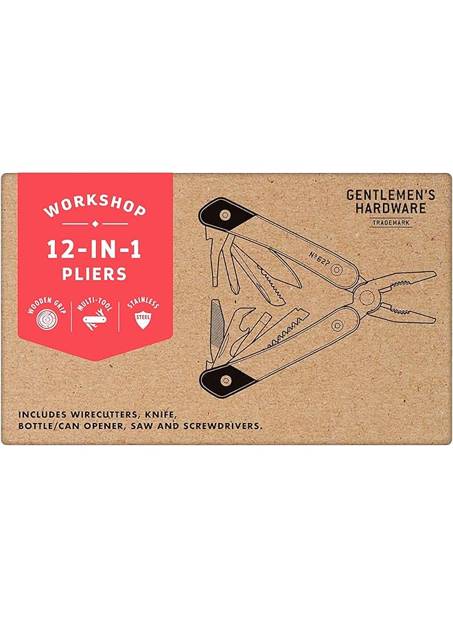 GENTLEMEN'S HARDWARE Wood Handled Multi Tool 12 In 1 Pliers Knife Wire Cutters Screwdriver Bottle Opener File - Image 2