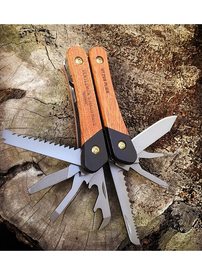 GENTLEMEN'S HARDWARE Wood Handled Multi Tool 12 In 1 Pliers Knife Wire Cutters Screwdriver Bottle Opener File - Image 4