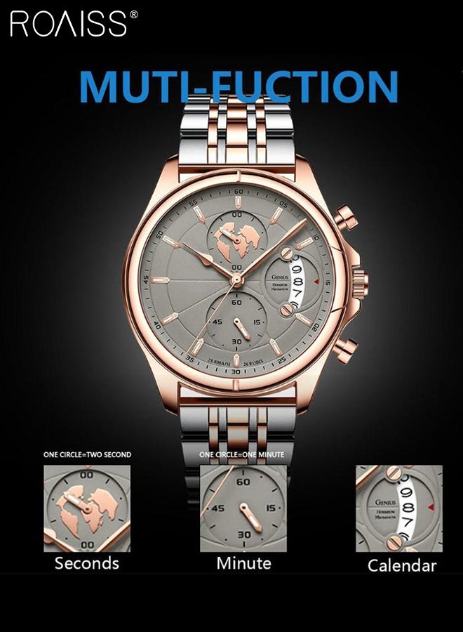 رويس ساعة كرونوغراف كوارتز بحزام من الفولاذ المقاوم للصدأ للرجال، ساعة بقرص دائري مع أقراص فرعية كرونوغراف، ساعة يد مضيئة مقاومة للماء كهدية للرجال - Image 5
