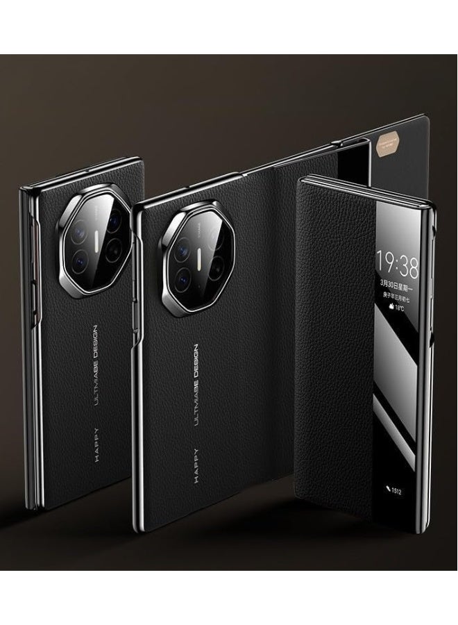 Leather Case for Huawei Mate XT Ultimate (2024),With Smart Window,Anti-fingerprint Leather Phone Case for Mate XT Ultimate