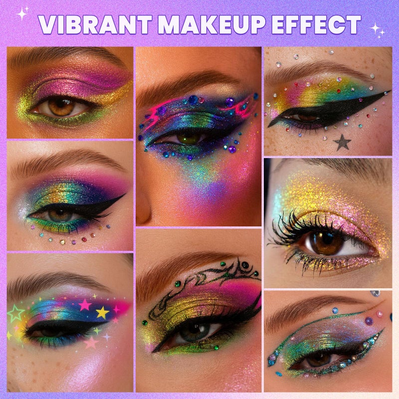 UCANBE Multichrome Chameleon Eyeshadow Makeup Palette, 4 Colors Holographic Metallic Glitter Eye Shadow Pallet, High Pigmented Creamy Duo Chrome Multidimensional Eye Make Up Kit - Image 4