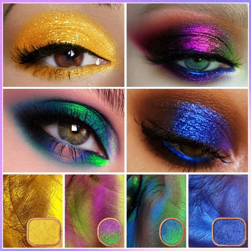 UCANBE Multichrome Chameleon Eyeshadow Makeup Palette, 4 Colors Holographic Metallic Glitter Eye Shadow Pallet, High Pigmented Creamy Duo Chrome Multidimensional Eye Make Up Kit - Image 3