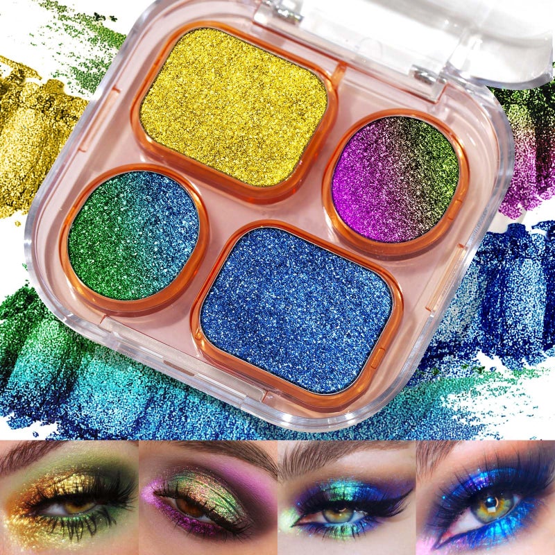 UCANBE Multichrome Chameleon Eyeshadow Makeup Palette, 4 Colors Holographic Metallic Glitter Eye Shadow Pallet, High Pigmented Creamy Duo Chrome Multidimensional Eye Make Up Kit - Image 1