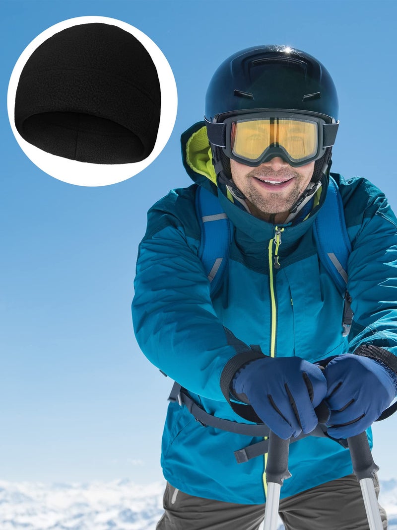 SATINIOR 4 Pieces Winter Cotton Skull Caps for Men Women Fleece Beanies Hat Warm Soft Polar Beanie Hat Thick Windproof(One Size,Black) - Image 4