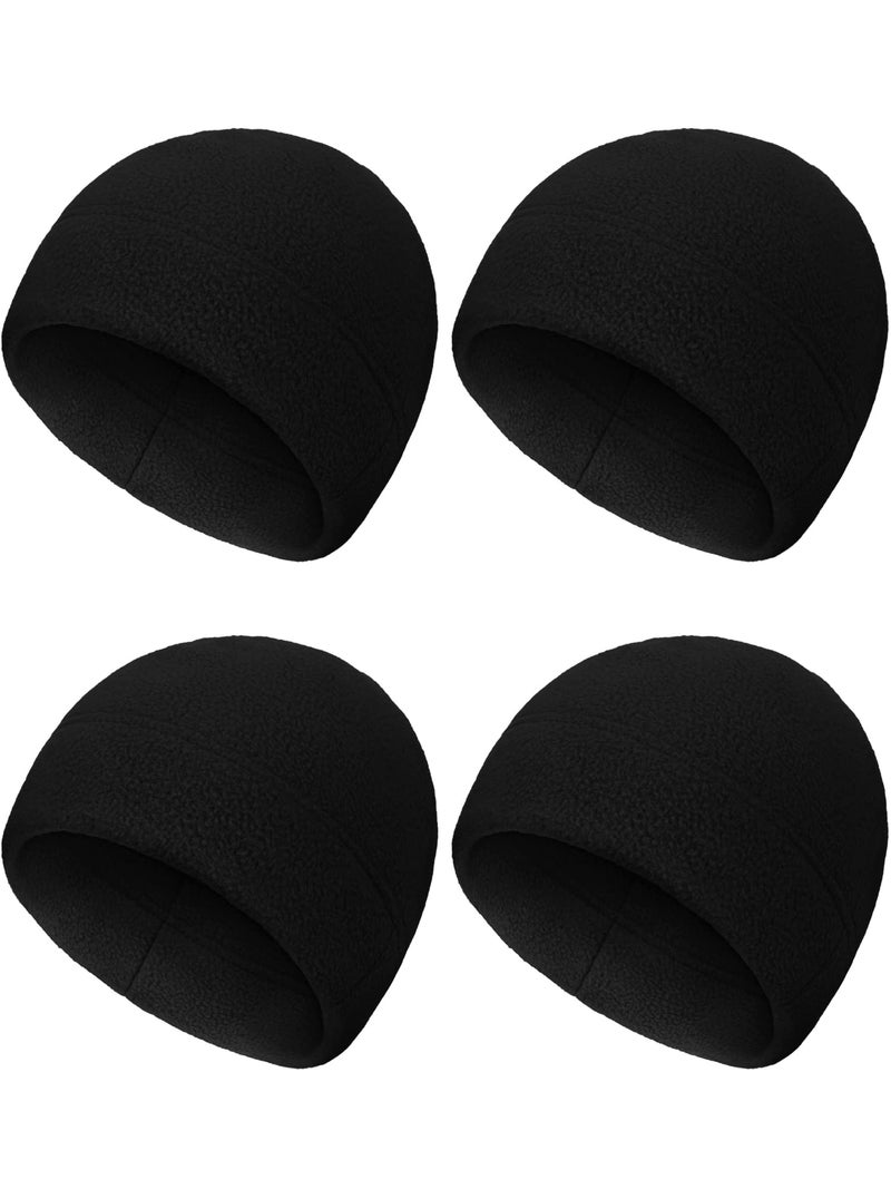 SATINIOR 4 Pieces Winter Cotton Skull Caps for Men Women Fleece Beanies Hat Warm Soft Polar Beanie Hat Thick Windproof(One Size,Black) - Image 1