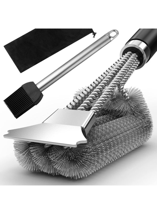 HOMESTAR 2-Piece Grill Cleaning Brush Set - Triple-Head Scraper BBQ Grill Brush & Stainless Steel Handle Oil Brush, Rust-Proof Dishwasher Safe For Efficient Flexible And Safe Cleaning, Triple Barbecue Brush Cleaning Brush, Suitable For Gas/Charcoal Barbecue Grills - Image 1