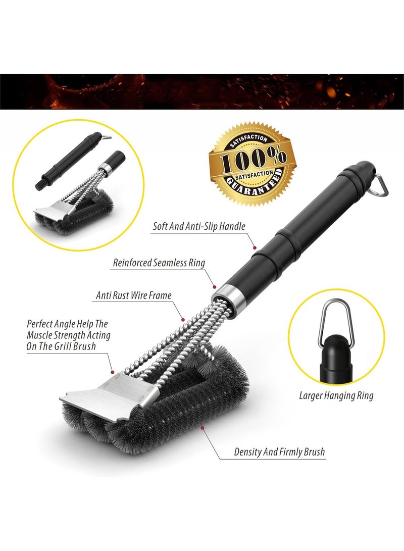 HOMESTAR 2-Piece Grill Cleaning Brush Set - Triple-Head Scraper BBQ Grill Brush & Stainless Steel Handle Oil Brush, Rust-Proof Dishwasher Safe For Efficient Flexible And Safe Cleaning, Triple Barbecue Brush Cleaning Brush, Suitable For Gas/Charcoal Barbecue Grills - Image 2