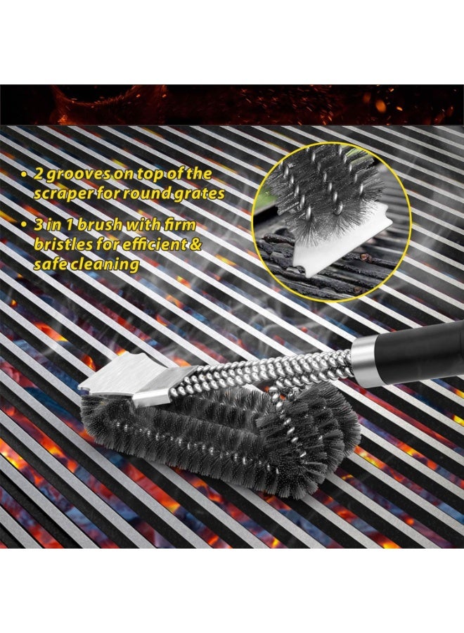 HOMESTAR 2-Piece Grill Cleaning Brush Set - Triple-Head Scraper BBQ Grill Brush & Stainless Steel Handle Oil Brush, Rust-Proof Dishwasher Safe For Efficient Flexible And Safe Cleaning, Triple Barbecue Brush Cleaning Brush, Suitable For Gas/Charcoal Barbecue Grills - Image 4