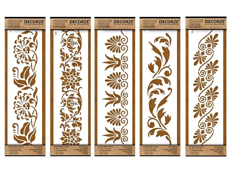Plastic Stencils for Border Art, Stencils for Wall, Border Stencils for Wall Painting Suitable for Room Wall Decoration Purpose (Set of 5)(Color-White)|Design-19