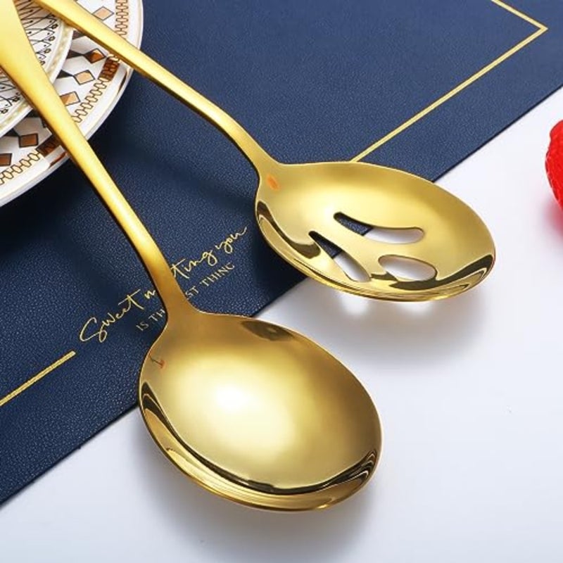 طقم أواني تقديم البوفيه، ستانلس ستيل، فضي مصقول، طقم مكون من 8 قطع يشمل ملاعق وشوكة ومغرفة ولازانيا وفطائر، آمن للاستخدام في غسالة الأطباق - Image 3
