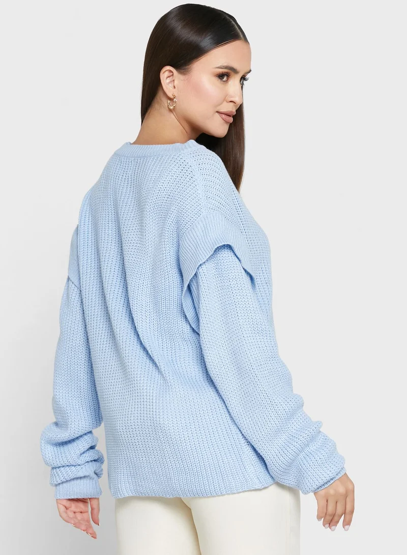 ELLA Solid Sleeve Detail Sweater