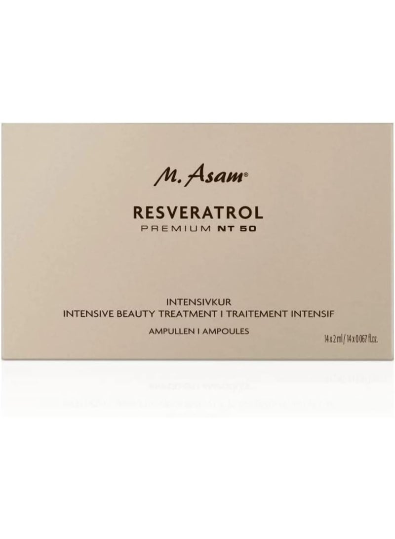 أم. أسام M. Asam Resveratrol Premium NT50 Face Serum Ampoules – Vegan 2-week Intensive Beauty Treatment to combat fine lines, crow’s feet & wrinkles, anti-aging facial care, 14x 0.067 FL Oz - Image 2
