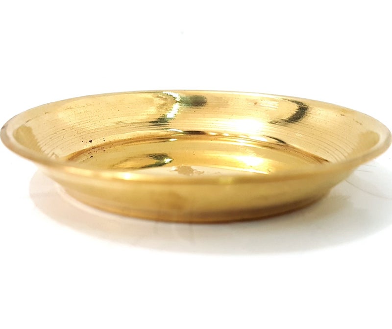 Evergrow Corp Set of 2 Pure 100% Brass Plate 3" for Bhog Prasad Arti Vraja Krishna Ganesha Laxmi Worship Pooja - Image 4