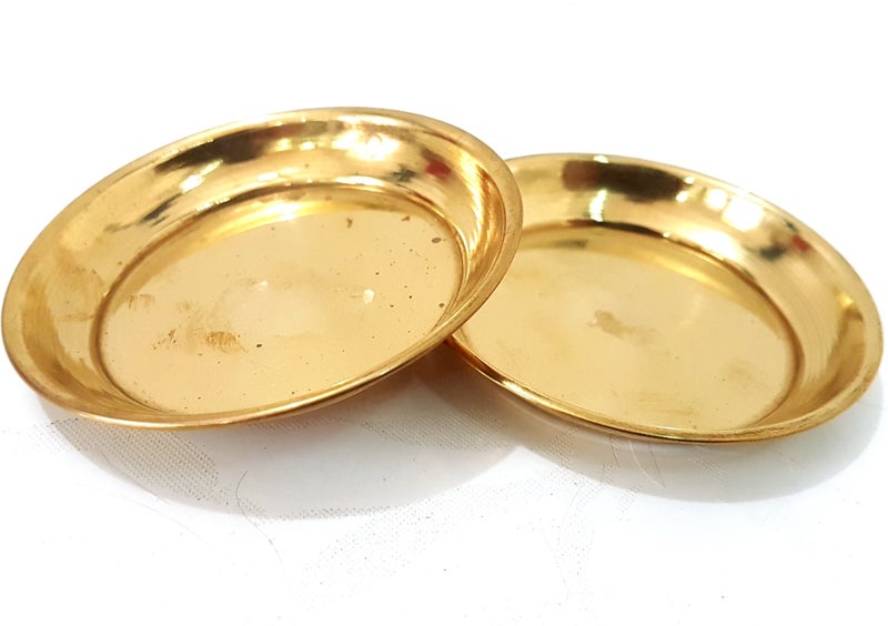 Evergrow Corp Set of 2 Pure 100% Brass Plate 3" for Bhog Prasad Arti Vraja Krishna Ganesha Laxmi Worship Pooja - Image 5