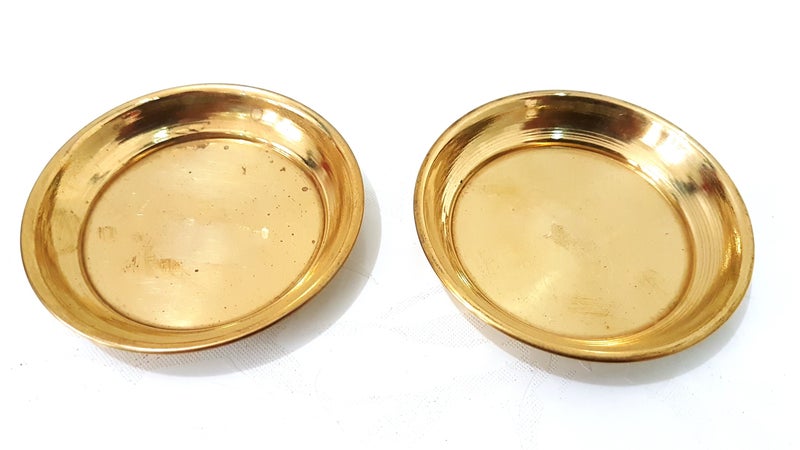 Evergrow Corp Set of 2 Pure 100% Brass Plate 3" for Bhog Prasad Arti Vraja Krishna Ganesha Laxmi Worship Pooja - Image 2