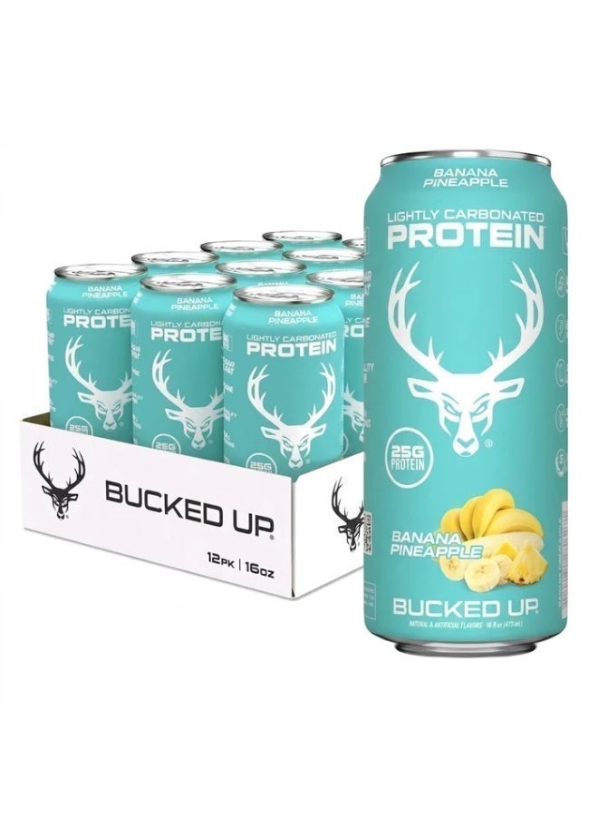 Bucked Up Lightly Carbonated Protein Soda | 25g Whey Isolate - Zero Sugar, Low Calorie, Caffeine Free, Clean Drink | Sparkling Protein Soda - 12 Pack, 16 oz Cans (Banana Pineapple)