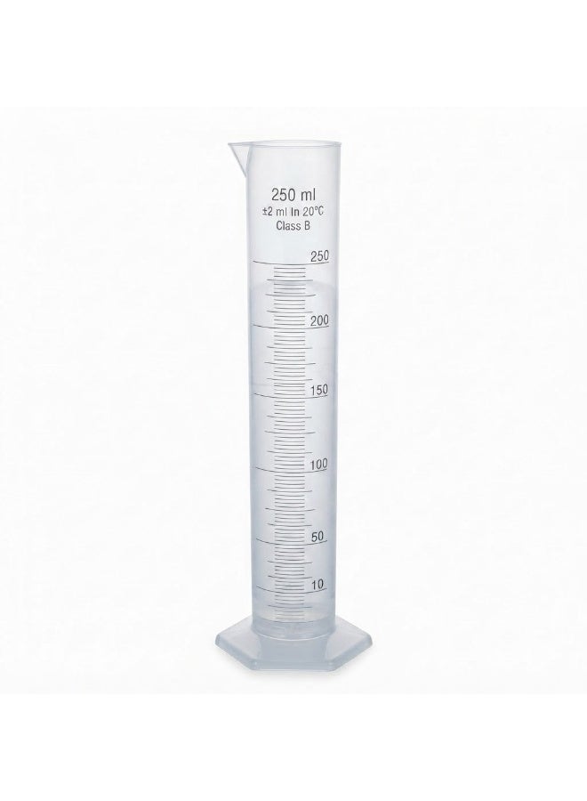 OMSONS Measuring Cylinder 250 ml Plastic | Polypropylene Graduated Measuring Cylinder with Clear Scale & Stable Base | Chemical Resistant Laboratory Measuring Cup for School, Chemistry & Research Labs - Image 2