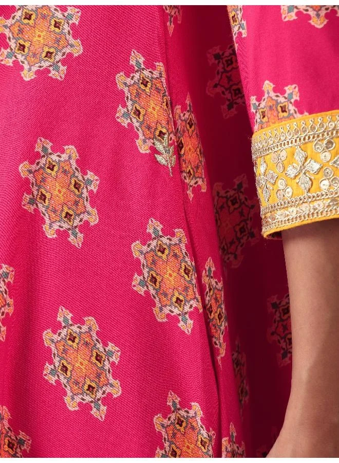trueBrowns trueBrowns Pink Boota Print Viscose Flared Kurta Co-ord Set
