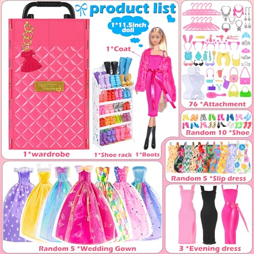 ebuddy 104 Piece Fashion Doll Wardrobe Playset with Poseable 115 Doll 104 Accessories ASTMCertified Pretend Play Gift Set for Girls Ages 3 - Image 5