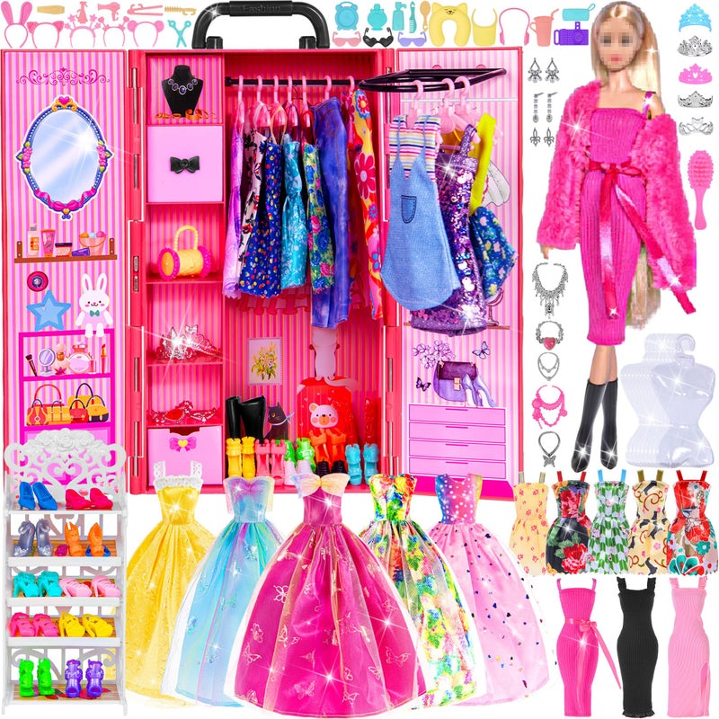 ebuddy 104 Piece Fashion Doll Wardrobe Playset with Poseable 115 Doll 104 Accessories ASTMCertified Pretend Play Gift Set for Girls Ages 3 - Image 3