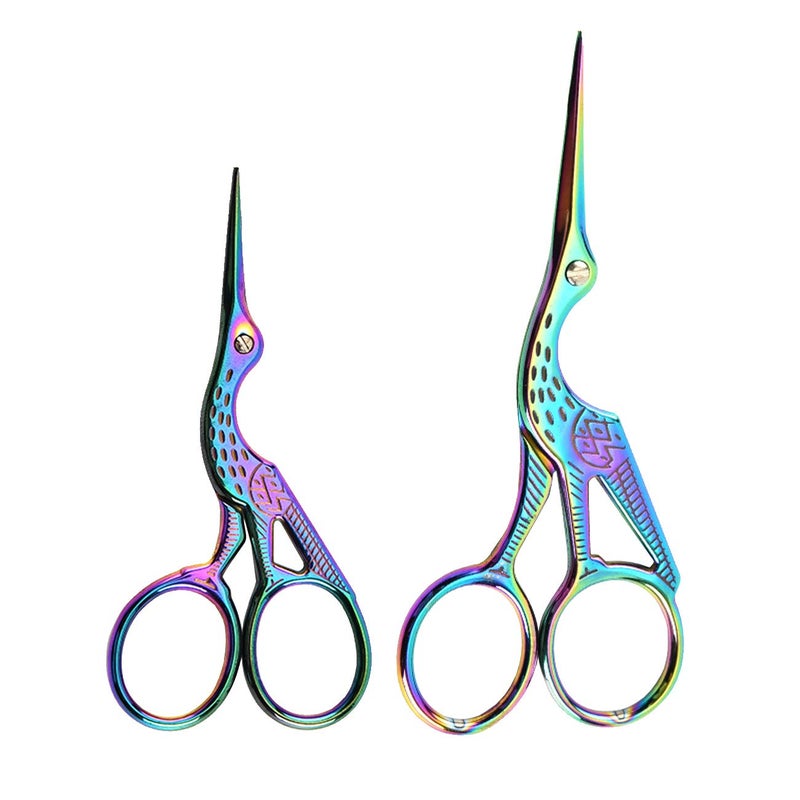Acronde 2PCS Vintage Stork Shape Sewing Scissors Stainless Steel Tailor Scissors Sharp Sewing Shears for Embroidery Craft Art Work Everyday Use Colorful