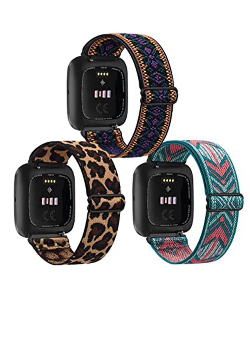 Watch Bands of Adjustable Elastic Compatible for Fitbit Versa 1/2 Special Edition Soft Stretchy Loop Bracelet Women Men Replacement Wristbands Smart (3 Pack) - Image 1
