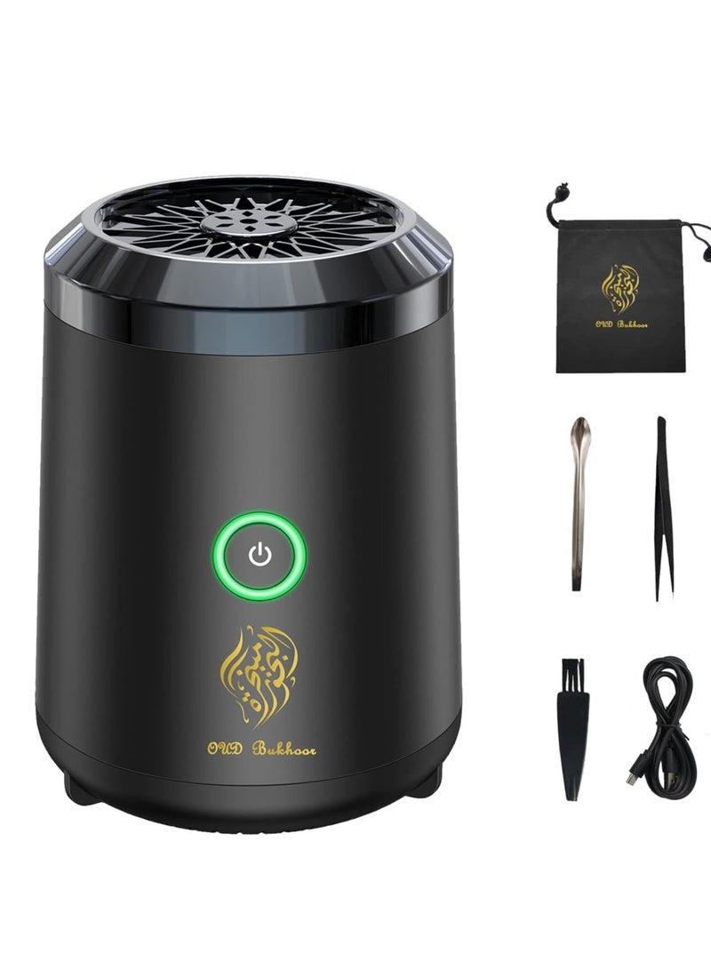 Raxoom Portable Electronic Bakhoor Burner,Mini Incense Burner Bakhoor, Rechargeable USB Aroma Diffuser,Car Incense burner Electric Arabic Incense Holder Muslim Home Decoration, Black - Image 1