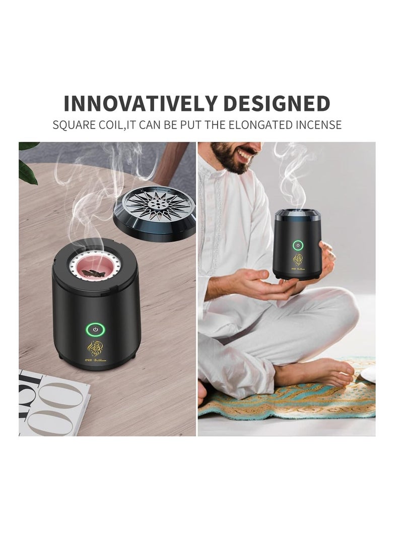 Raxoom Portable Electronic Bakhoor Burner,Mini Incense Burner Bakhoor, Rechargeable USB Aroma Diffuser,Car Incense burner Electric Arabic Incense Holder Muslim Home Decoration, Black - Image 3
