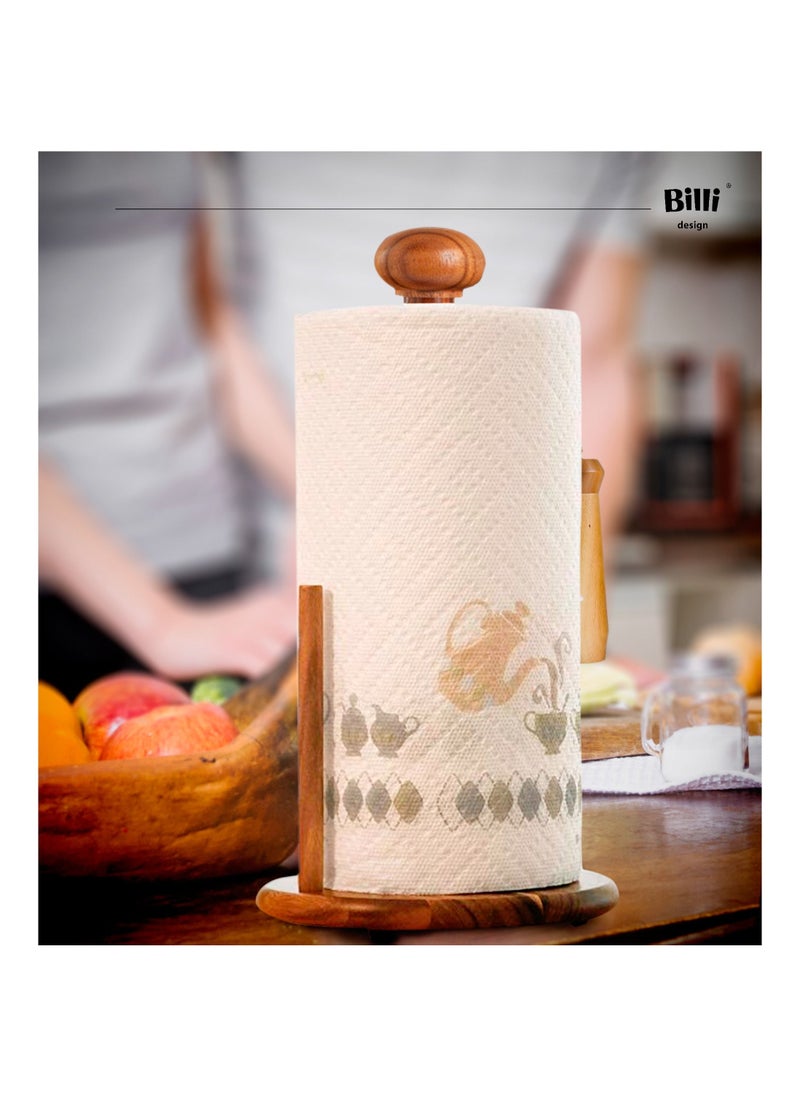 BILLI Free Standing Wooden Kitchen Roll & Paper Towel Holder Stand for Countertop  - Image 3
