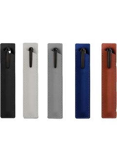 Generic Set of 5 PU Leather Pen Case Holder for Single, Vintage Handmade Fountain Pen Pouch, Protective Sleeve Cover for Pencil, Ballpoint Pen (Black,blue,White，Brown,Gray)  - Image 1