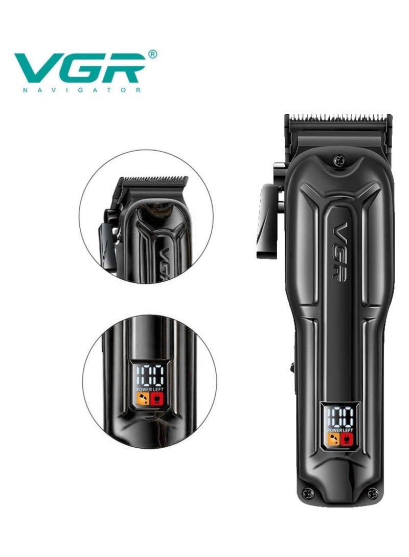 VGR V-138 Premium Metal Housing Hair Clipper 10000H+ Brushless motor (BLDC) Digital Display DLC coating Blade 2500 mAh battery USB charging 4 adjustable Taper Lever 4 Guide comb Runtime 180 min Black - Image 4
