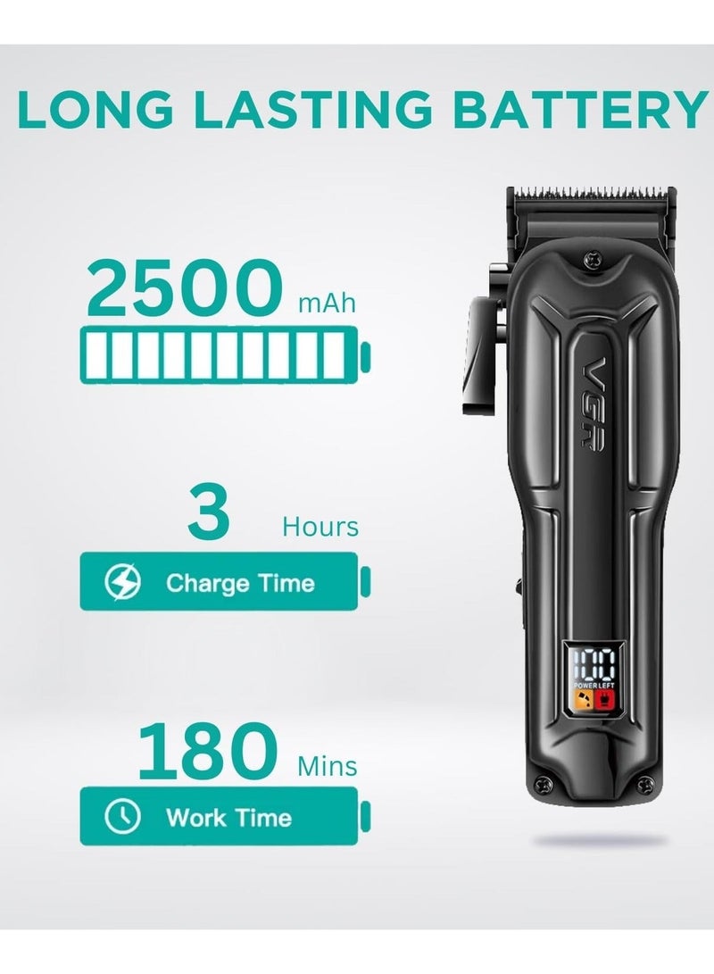 VGR V-138 Premium Metal Housing Hair Clipper 10000H+ Brushless motor (BLDC) Digital Display DLC coating Blade 2500 mAh battery USB charging 4 adjustable Taper Lever 4 Guide comb Runtime 180 min Black - Image 3
