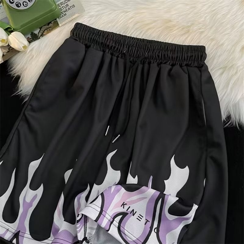 New Mens Flame Basketball Shorts Sports Casual But Knee Breathable Quick-drying American Quarterpants Fashion Brand Summer Black  - Image 5