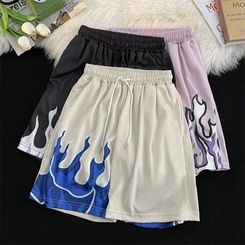 New Mens Flame Basketball Shorts Sports Casual But Knee Breathable Quick-drying American Quarterpants Fashion Brand Summer Black  - Image 4