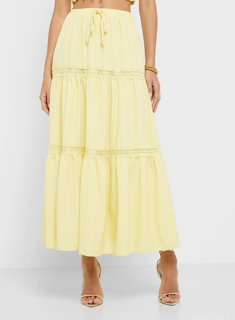 Ginger Off Shoulder Smocked Crop Top & Tiered Maxi Skirt Co-Ord Set
