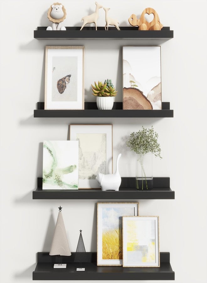Fun Memories Picture Ledge Shelf, Black Floating Shelves Set of 4, 24 Inch Picture Shelves for Wall with Ledge, Large Nursery Book Shelf for Toys Storage, Living Room, Bedroom Decor Frames - Image 1