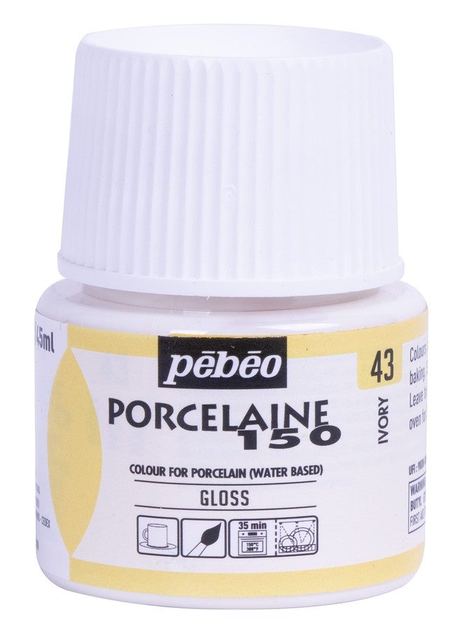 Pebeo Porcelaine 150 Ceramic Paint - Water-Based High-Gloss Color Paints for Porcelain, Premium Art Supplies, Non-toxic & Heat-Safe, 45 ml Bottle, Ivory
