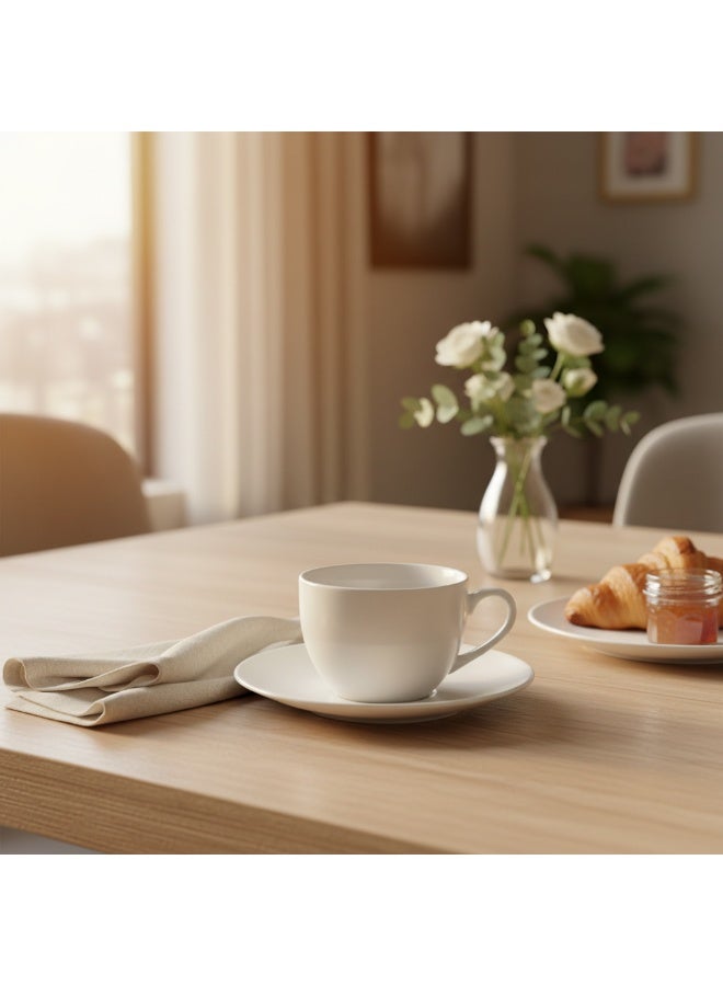 Germax Luxury 12-Piece Porcelain Cup & Saucer Set - 200cc, service for 6 people,  Premium White Tea Coffee Service with Silver Trim - Image 2