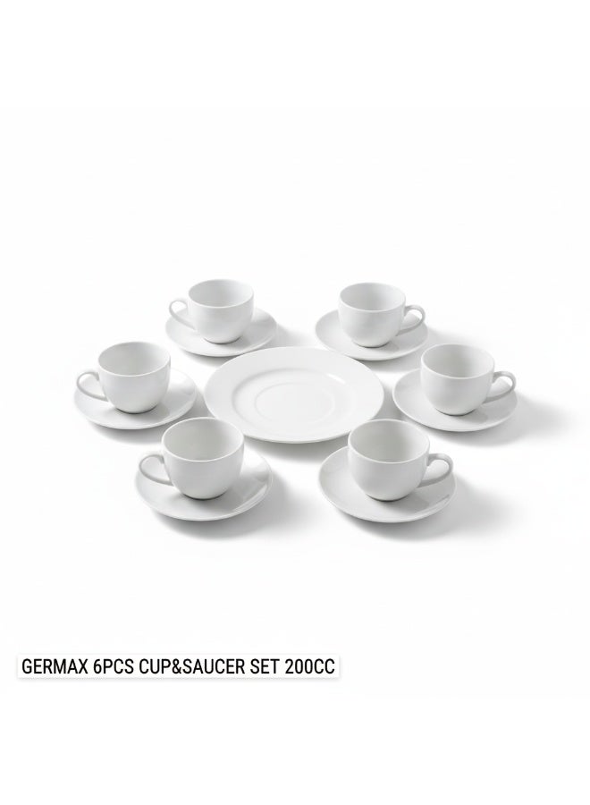 Germax Luxury 12-Piece Porcelain Cup & Saucer Set - 200cc, service for 6 people,  Premium White Tea Coffee Service with Silver Trim - Image 1