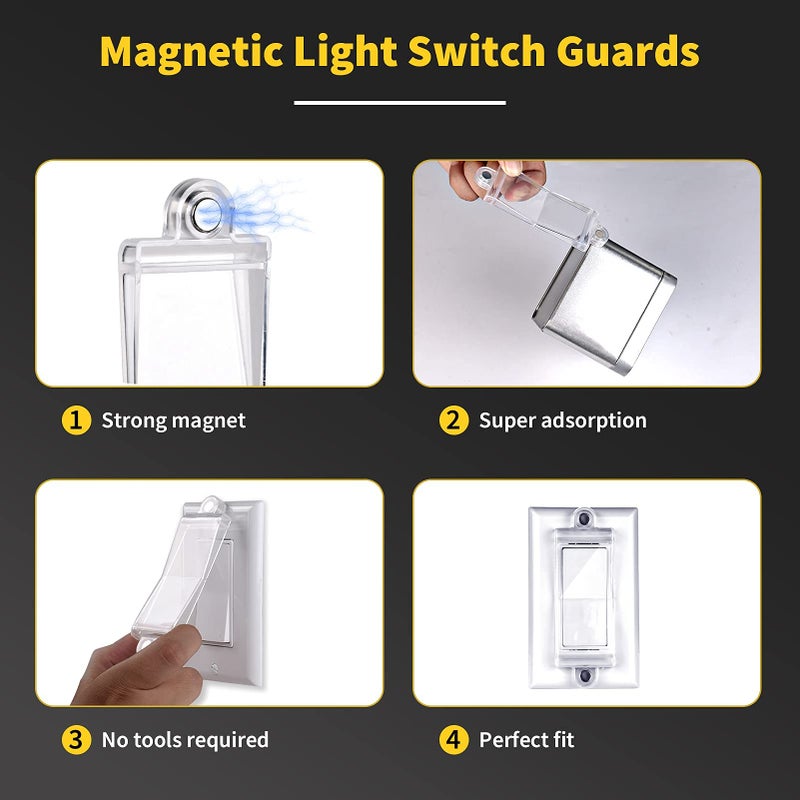 PSZEZNZ Magnetic Light Switch Guard Cover- PSZEZNZ Light Switch Outlet Covers for Flat Modern Wall Switches-Child Safety Protection(Clear,4 Piece) - Image 3