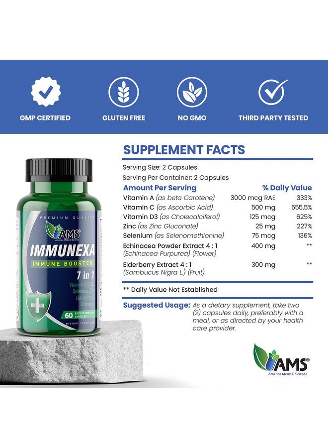 America Medic & Science Immunexa 7 In 1 Immune Support Booster (60 Capsules) With Vitamin A C D Zinc Echinacea Elderberry ; Adults Immunity Boosting Supplement ; Natural Nongmo & Glutenfree  - Image 5