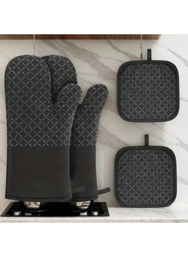 Black Kitchen Gloves and Mat Set Durable Polyester Blend Easy to Clean Modern Kitchenware - Image 5
